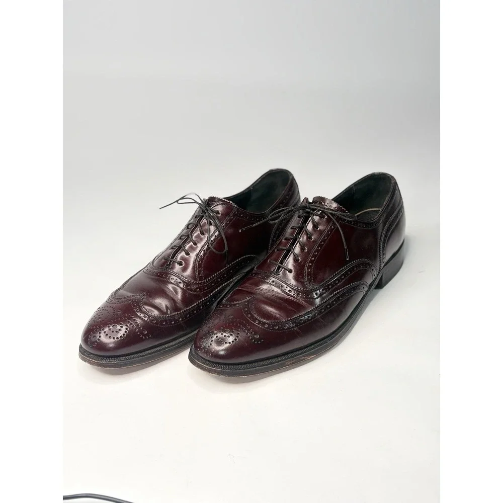 VTG French Shriner Men's 9.5 Burgundy Leather Dress Shoes Oxford Made in Italy